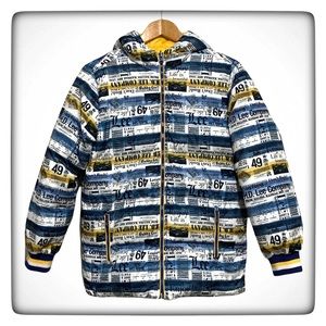 Puffer Hoodie Reversible Jacket Duck Down Filled Graphic Colorblock Size XS